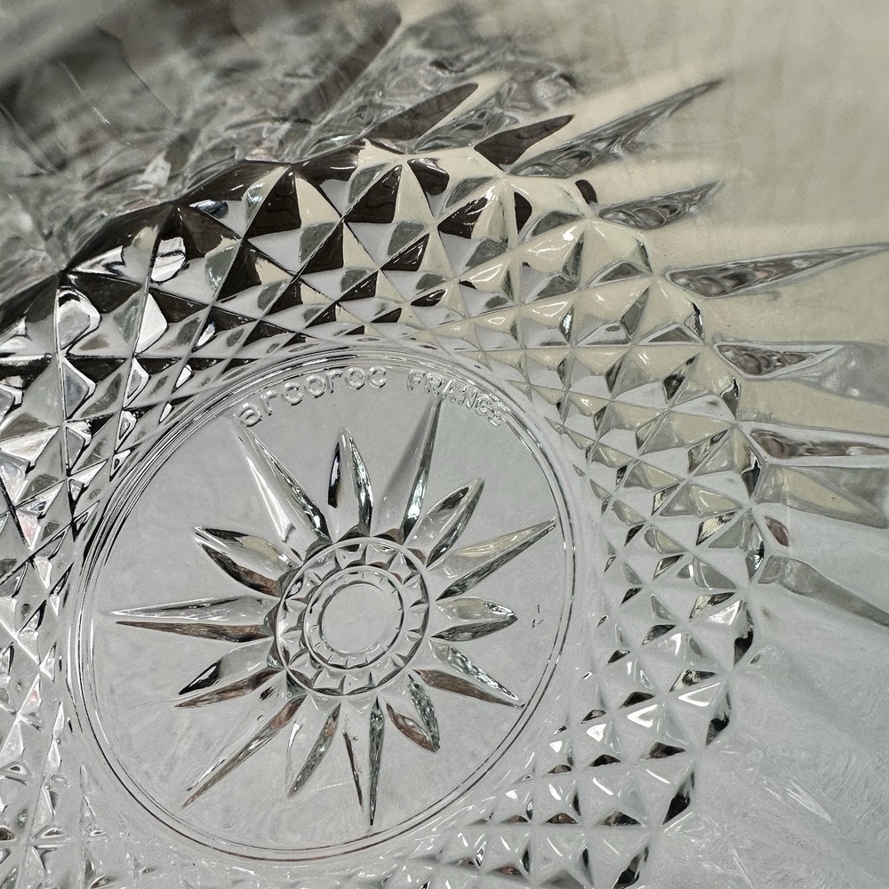 Set of 6 Vintage ARCOROC FRANCE Starburst Diamond Pattern Clear Glass 5" Bowls